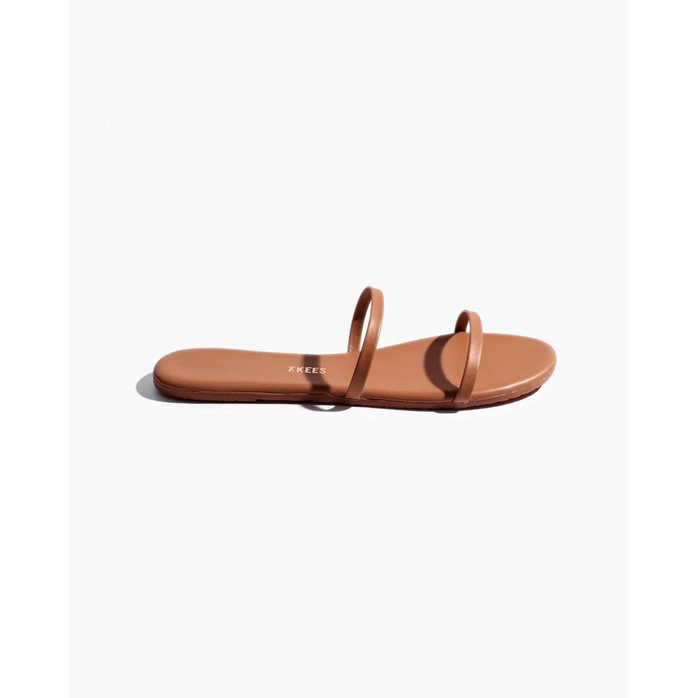 TKEES Tan Double-Strap Leather Slide Sandal